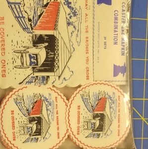 Vintage Covered Wagon Coaster & Napkin 24 Sets Sealed Packaging
